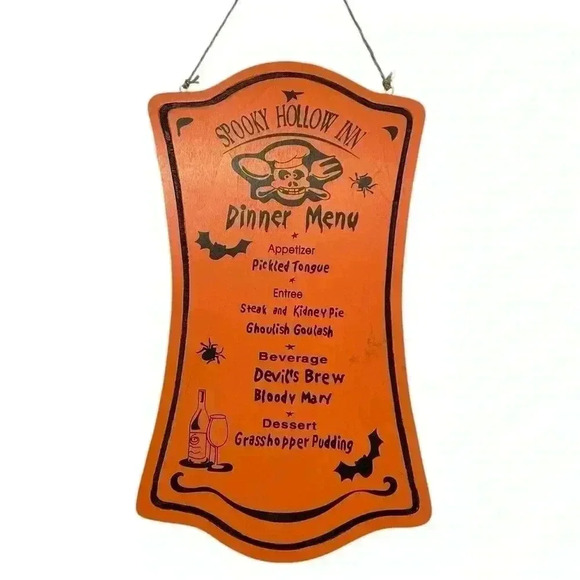 SPOOKY HALLOW INN DINNER MENU HALLOWEEN DEOR DECORATION HOLIDAY HANGING SIGN - Picture 1 of 10